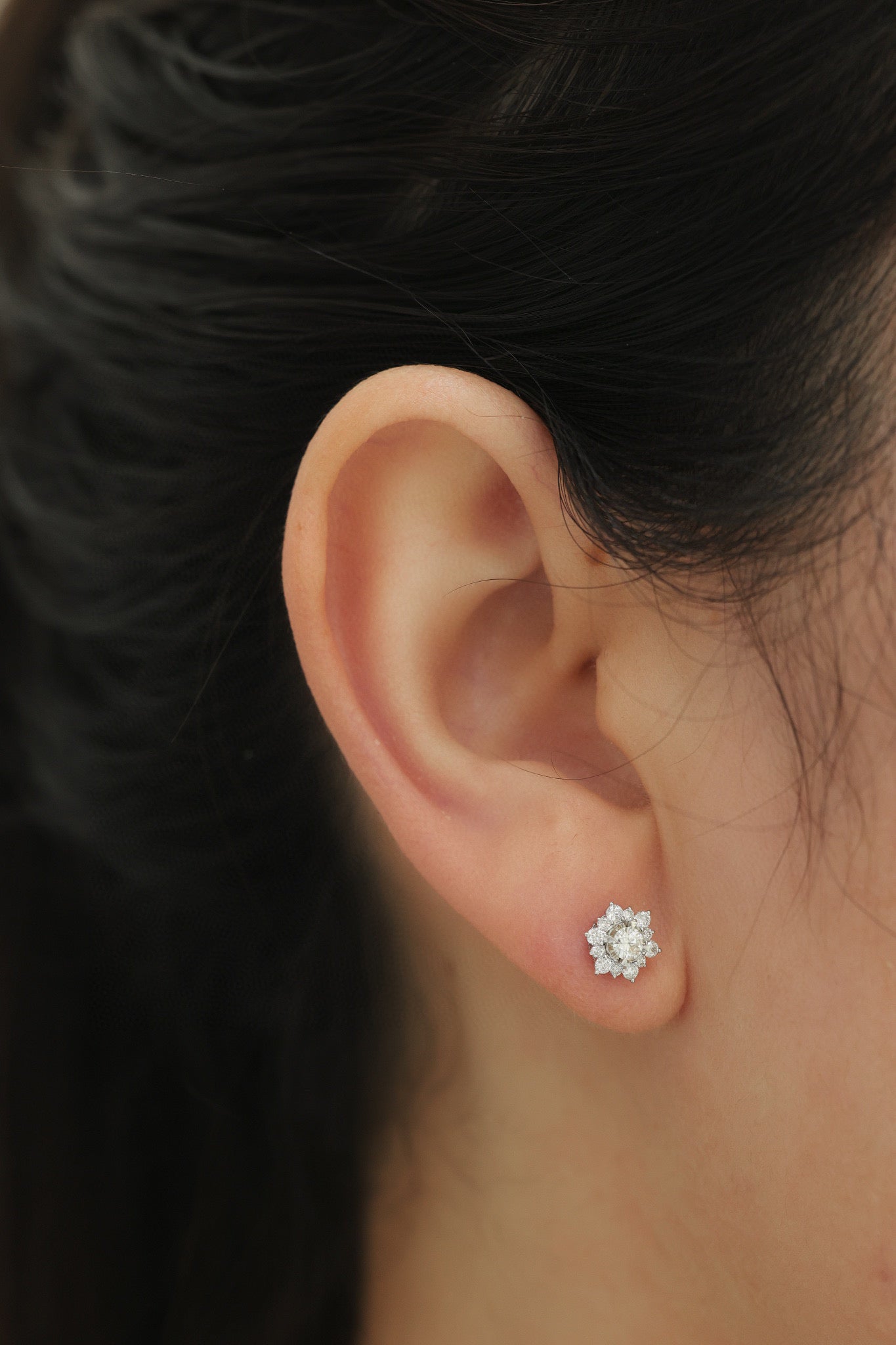 18K Solid Gold Snow Flower Diamond Stud Earrings, Diamond stud earrings