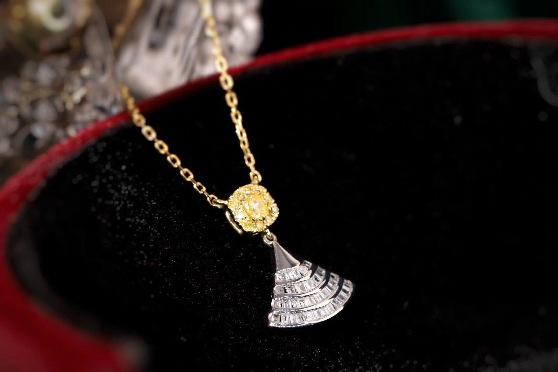 Classic 18K Solid Gold Genuine Yellow Diamond Skirt necklace/Dainty Yellow Diamond necklace/wedding,Anniversary Jewelry/ gift for her