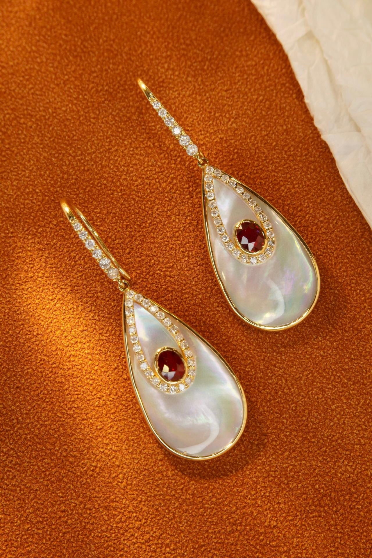 Vintage Ruby Diamond Hoop earrings,18K Solid Gold Ruby Diamond Hoop Earrings