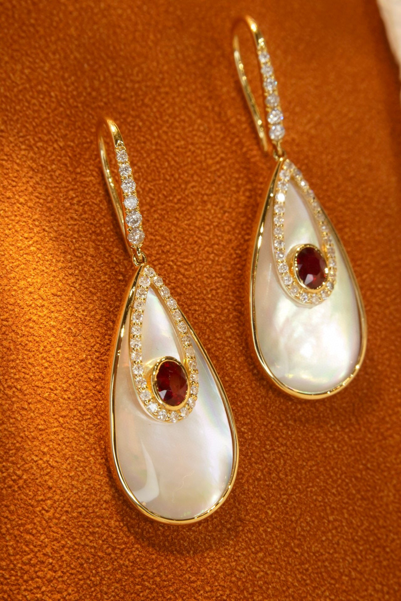 Vintage Ruby Diamond Hoop earrings,18K Solid Gold Ruby Diamond Hoop Earrings