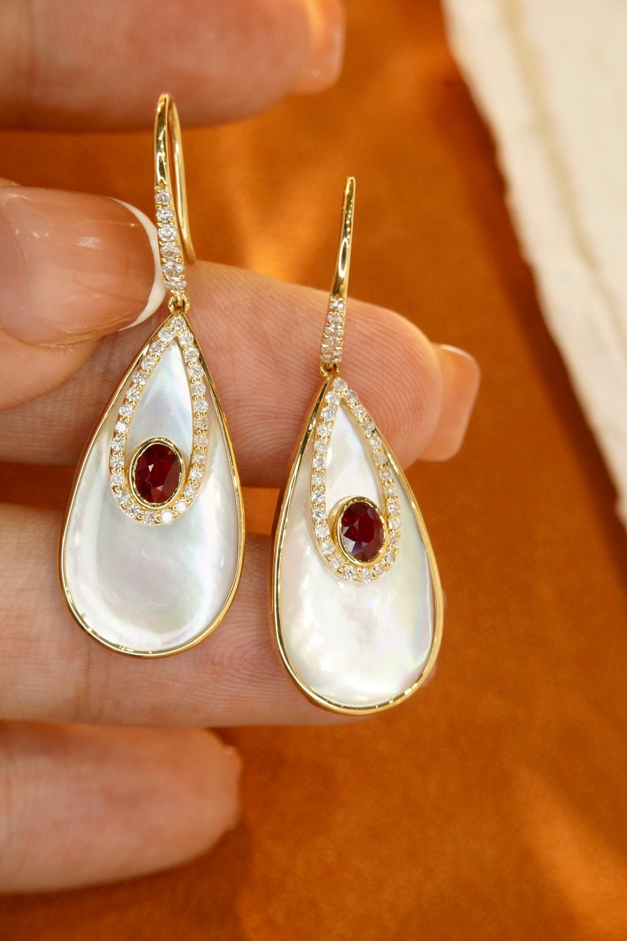 Vintage Ruby Diamond Hoop earrings,18K Solid Gold Ruby Diamond Hoop Earrings