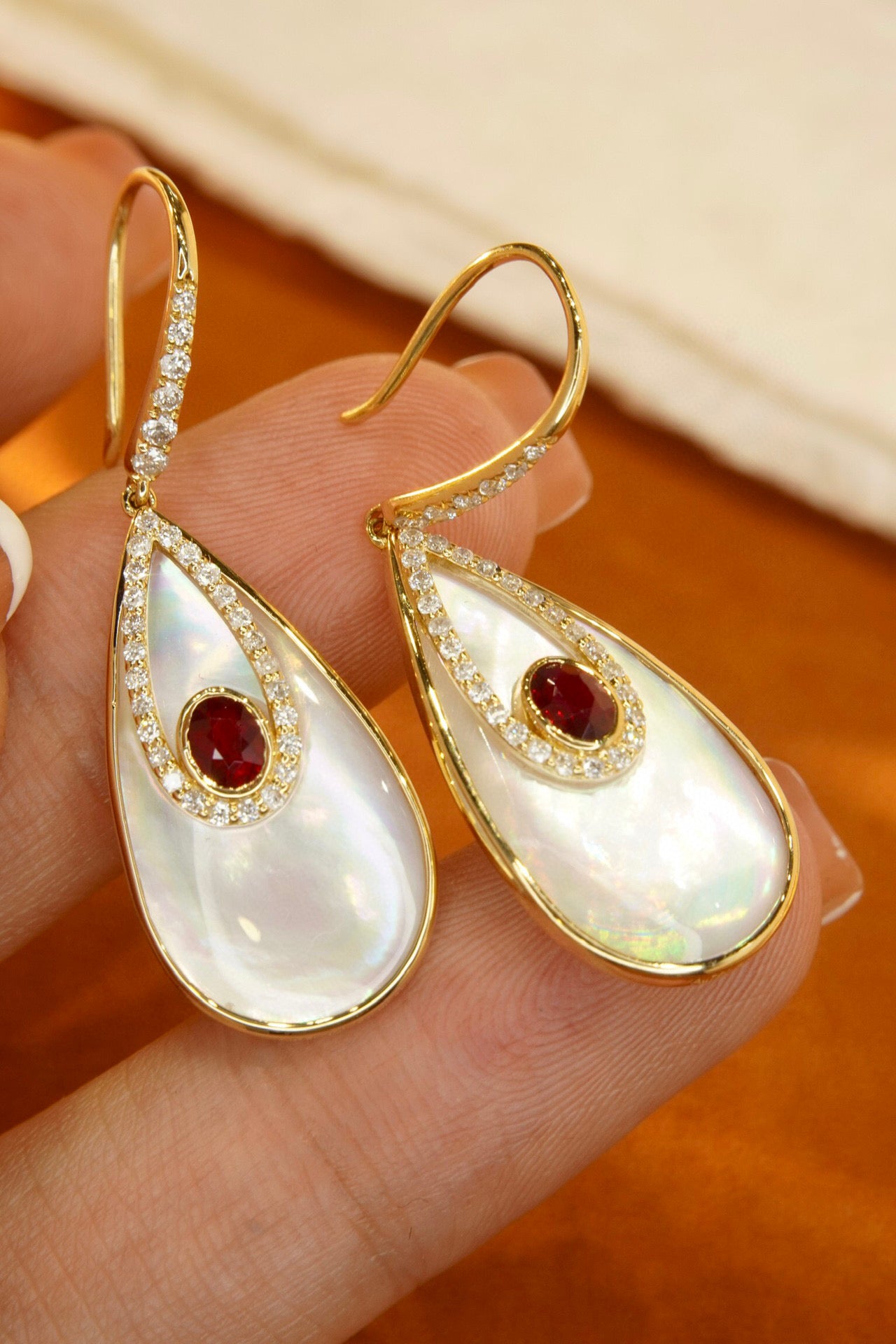 Vintage Ruby Diamond Hoop earrings,18K Solid Gold Ruby Diamond Hoop Earrings