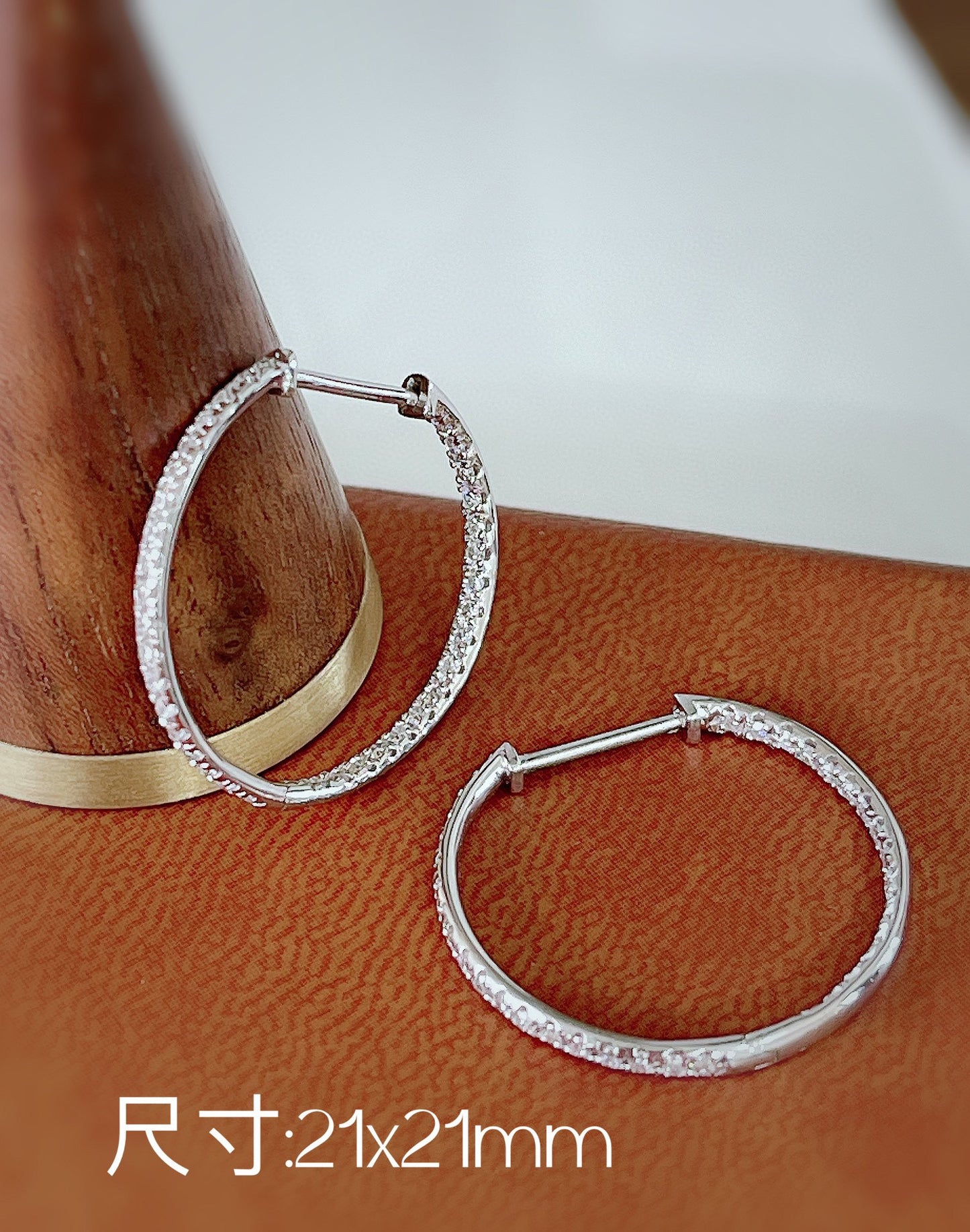 Classic 18K Solid Gold Full Diamond Big Hoop Earrings, gift for her