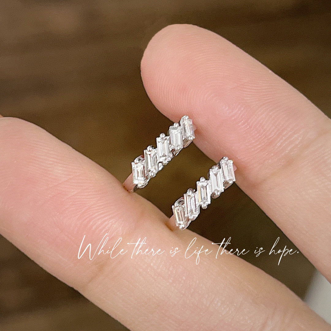 Vintage 18K Solid Gold Baguette Diamond Hoop Earrings, gift for her