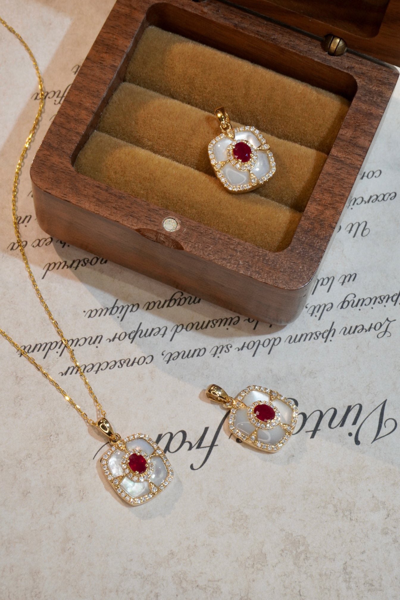 Vintage Ruby Diamond Pendant , 18K Solid Gold Ruby Diamond Pendant