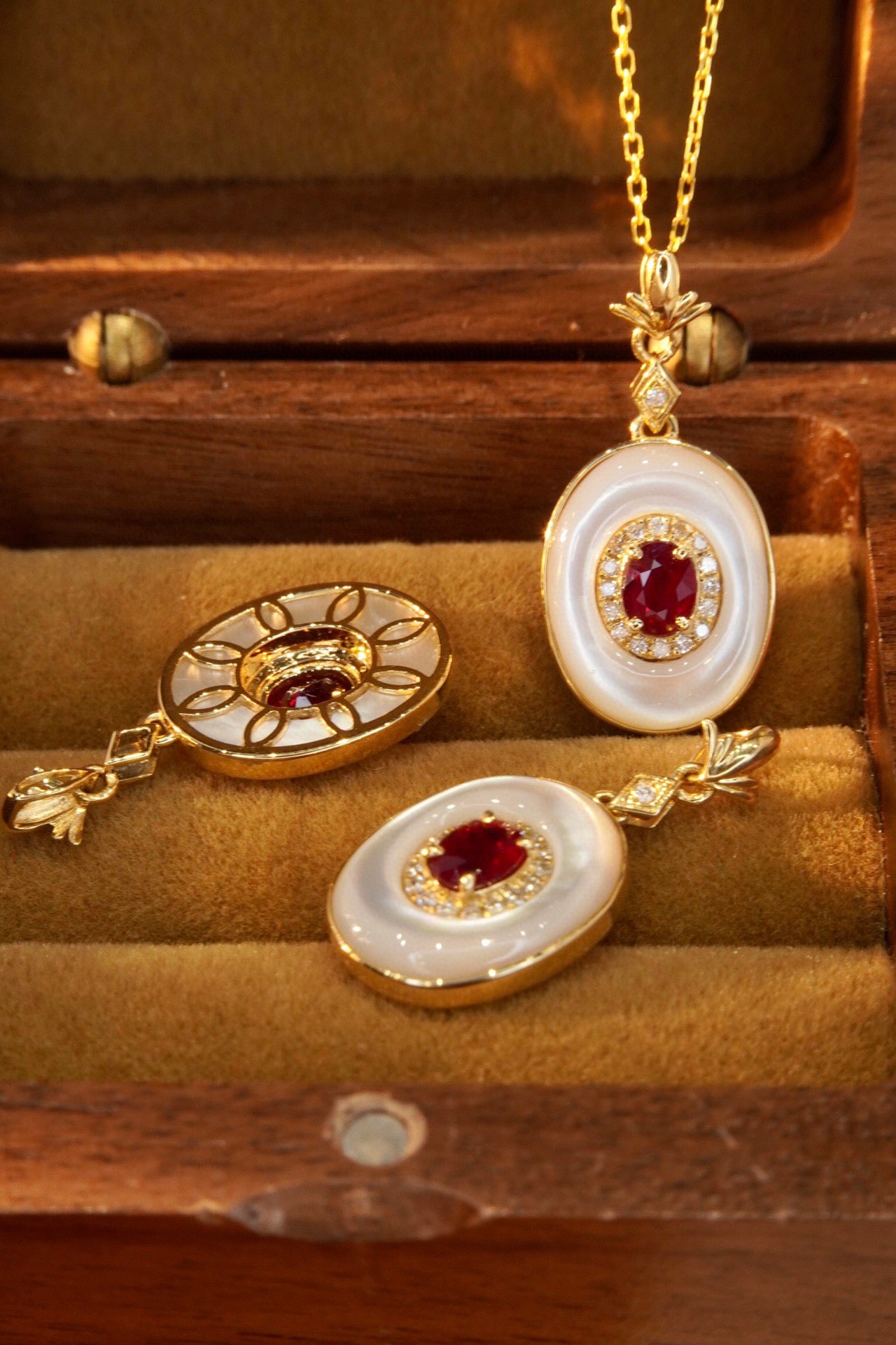 Vintage Ruby Diamond Pendant, 18K Solid Gold Ruby Diamond Pendant