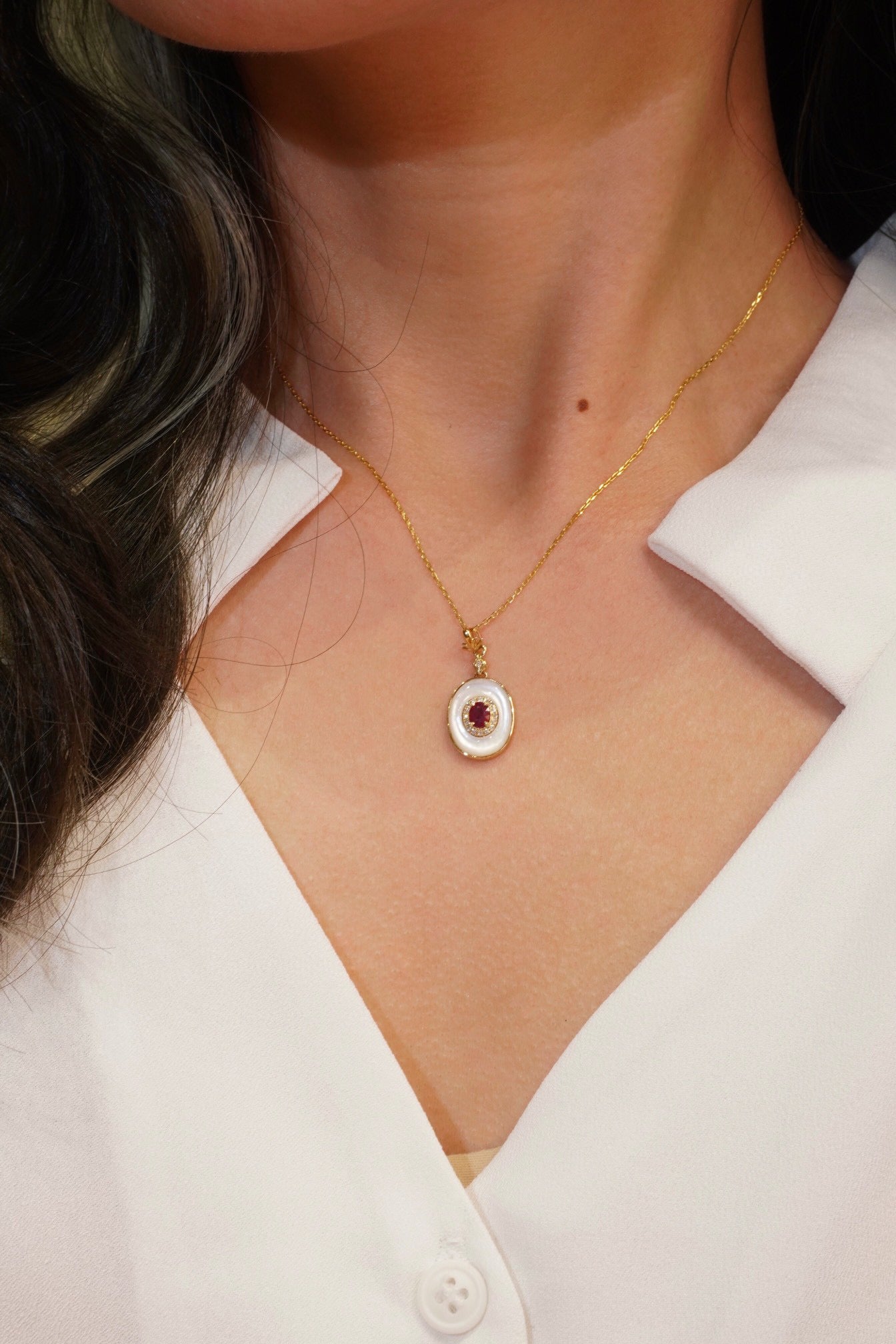 Vintage Ruby Diamond Pendant, 18K Solid Gold Ruby Diamond Pendant