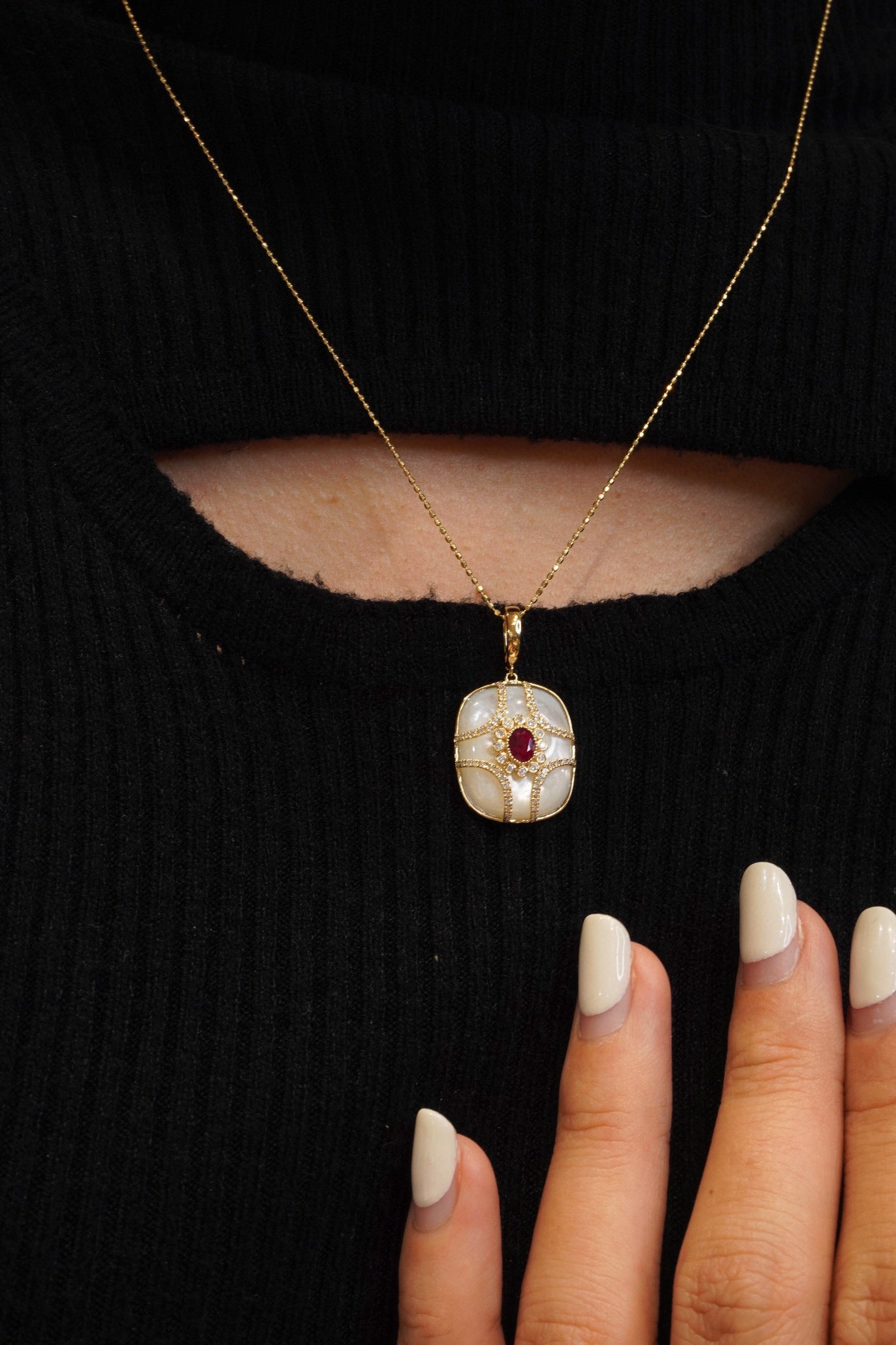 Classic Ruby Diamond Pendant, 18K Solid Gold Ruby Diamond Pendant