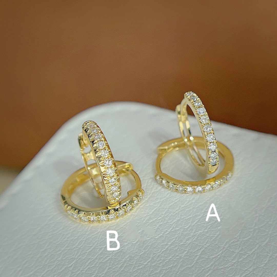 Vintage 18K Solid Gold Diamond Hoop earrings, everyday wear earrings
