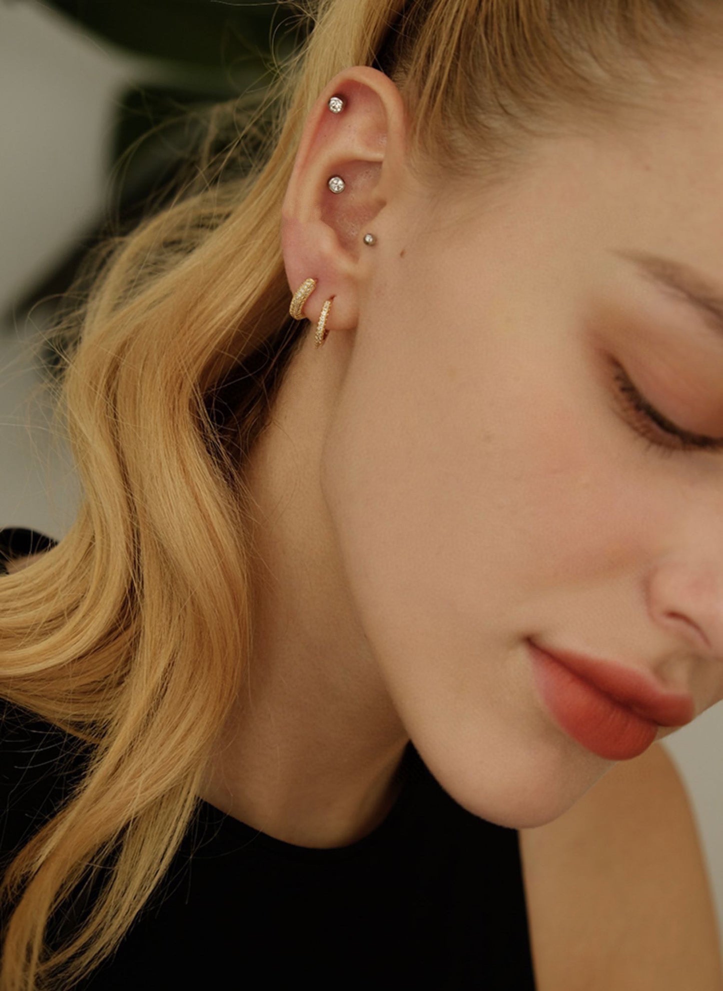 Classic 18K Solid Gold Diamond Hoop Earrings, everyday wear earrings
