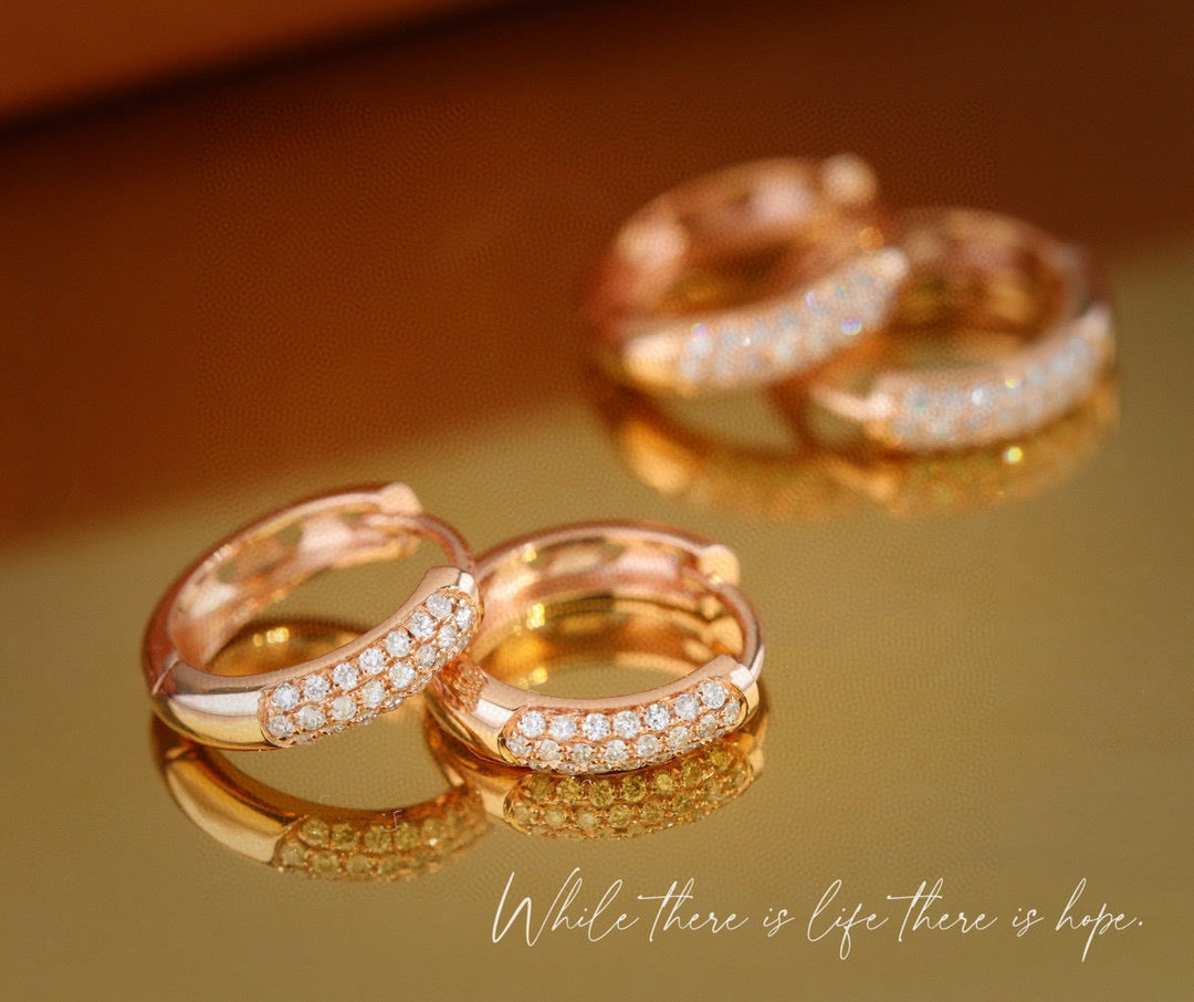 Classic 18K Solid Gold Diamond Hoop Earrings, everyday wear earrings