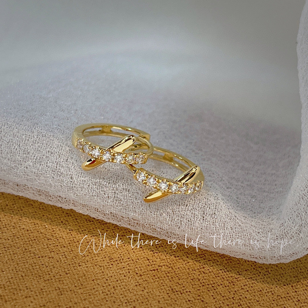Dainty 18K Solid Gold X Diamond Hoop Earrings, everyday wear earrings