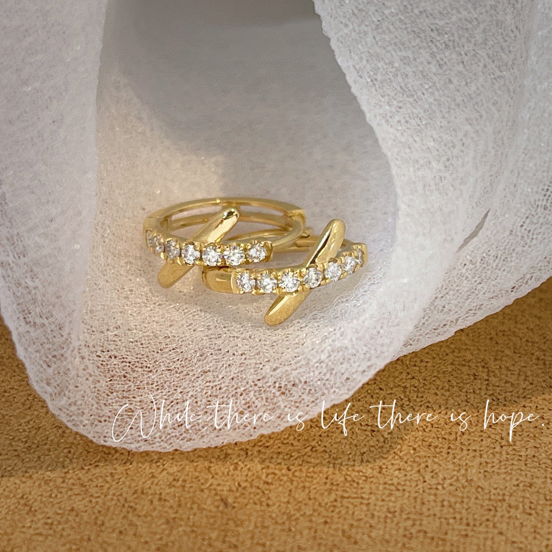 Dainty 18K Solid Gold X Diamond Hoop Earrings, everyday wear earrings