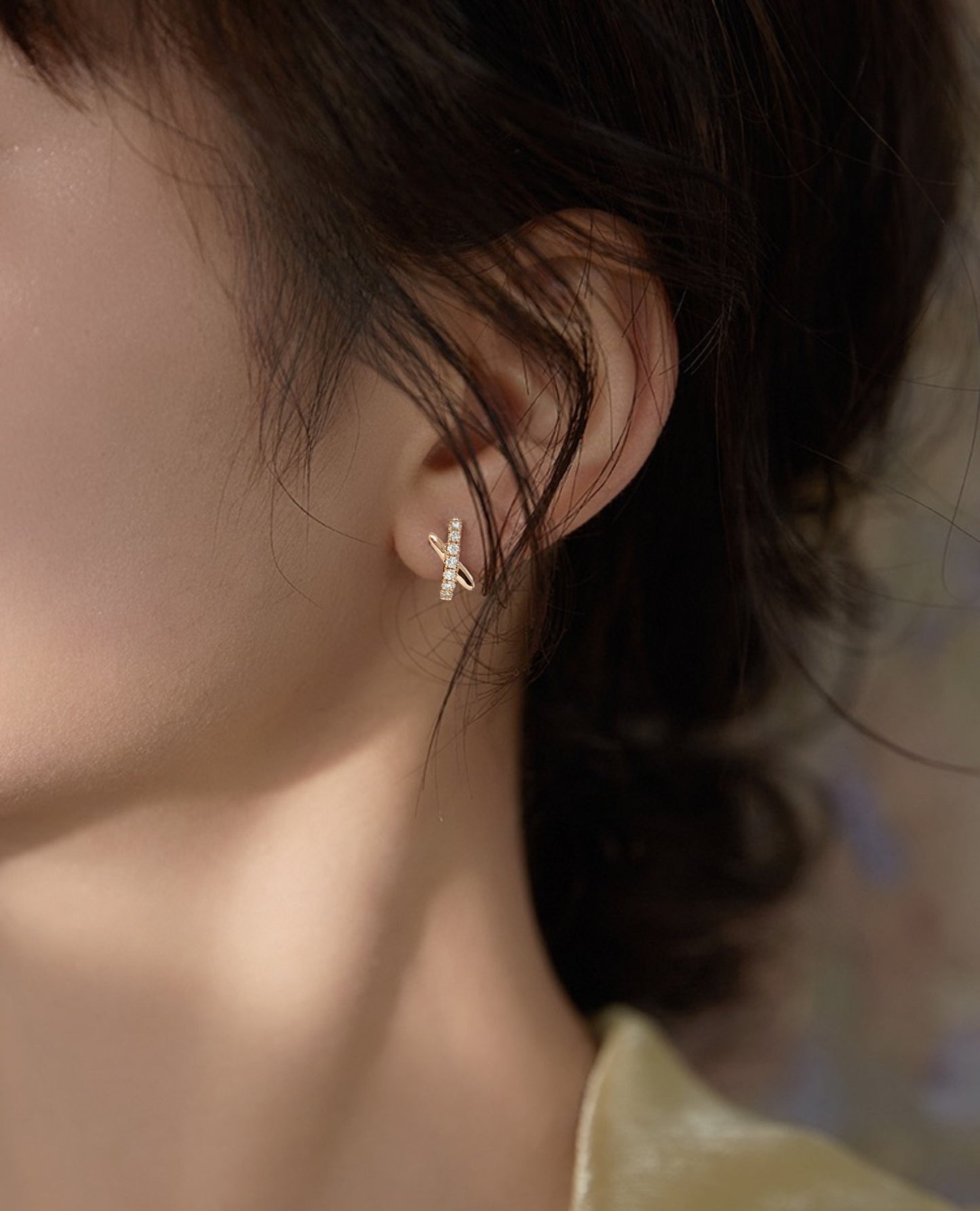 Dainty 18K Solid Gold X Diamond Hoop Earrings, everyday wear earrings