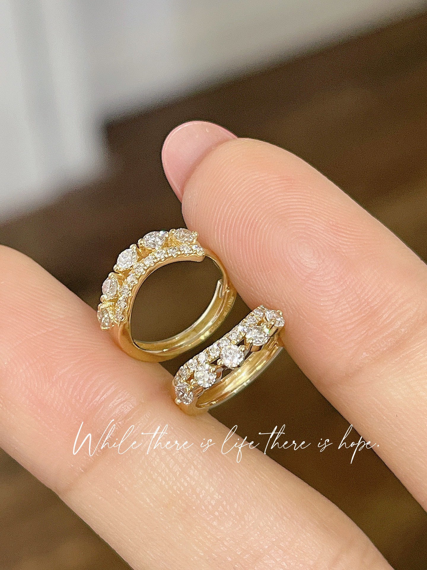 Art Deco 18K Solid Gold Crown Diamond Hoop Earrings, Dainty Diamond Earrings