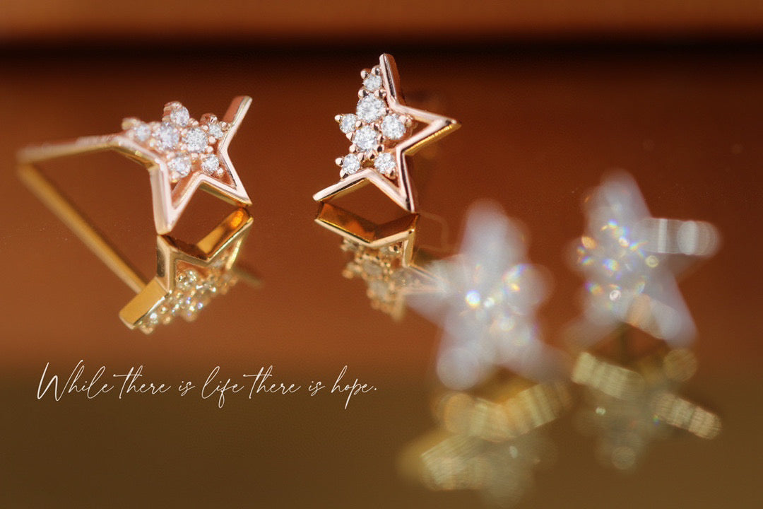 Dainty 18K Solid Gold Star Diamond Stud Earrings, gift for her