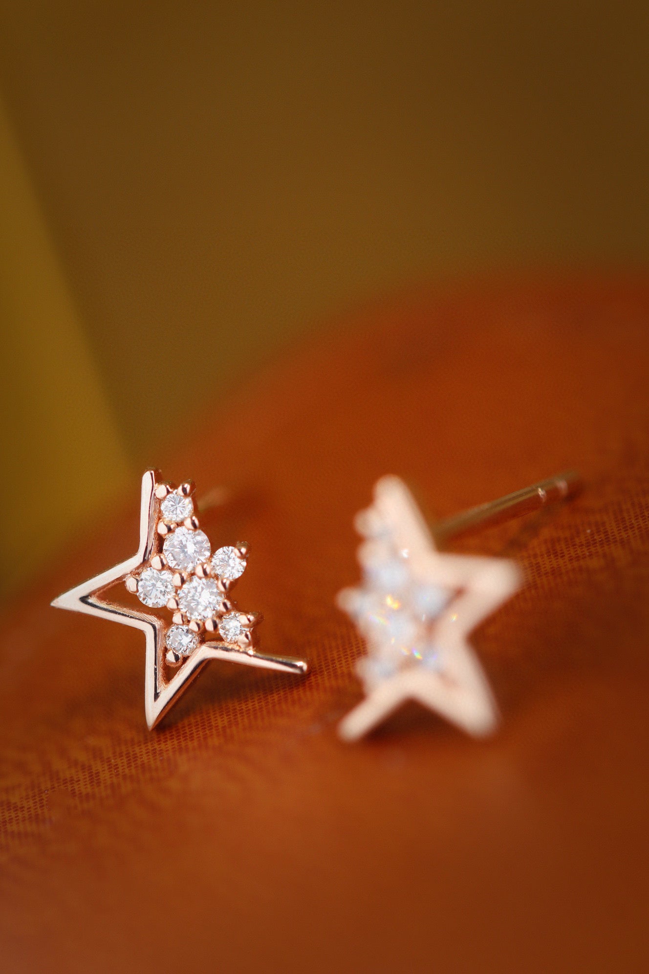 Dainty 18K Solid Gold Star Diamond Stud Earrings, gift for her