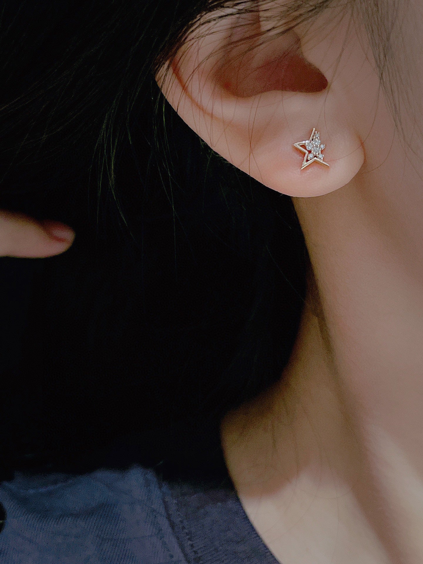 Dainty 18K Solid Gold Star Diamond Stud Earrings, gift for her