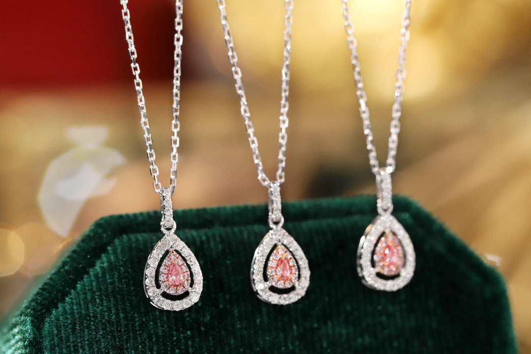 Dainty 18K Solid Gold Pink Diamond pendant necklace , gift for her