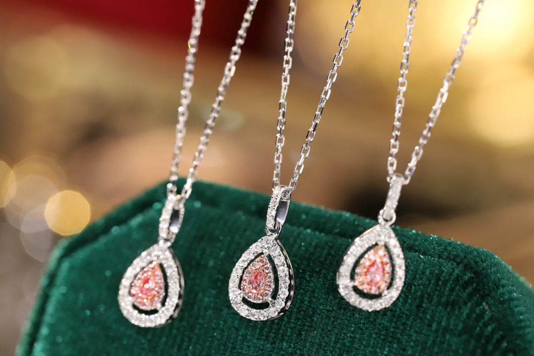Dainty 18K Solid Gold Pink Diamond pendant necklace , gift for her