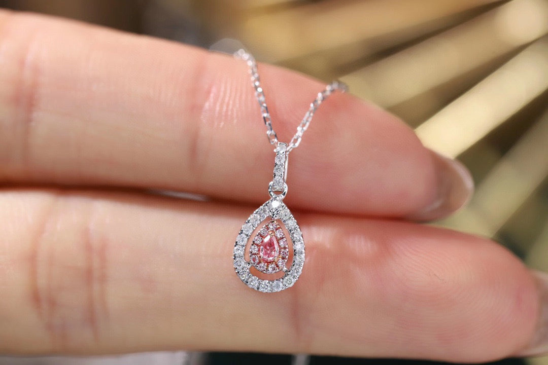 Dainty 18K Solid Gold Pink Diamond pendant necklace , gift for her