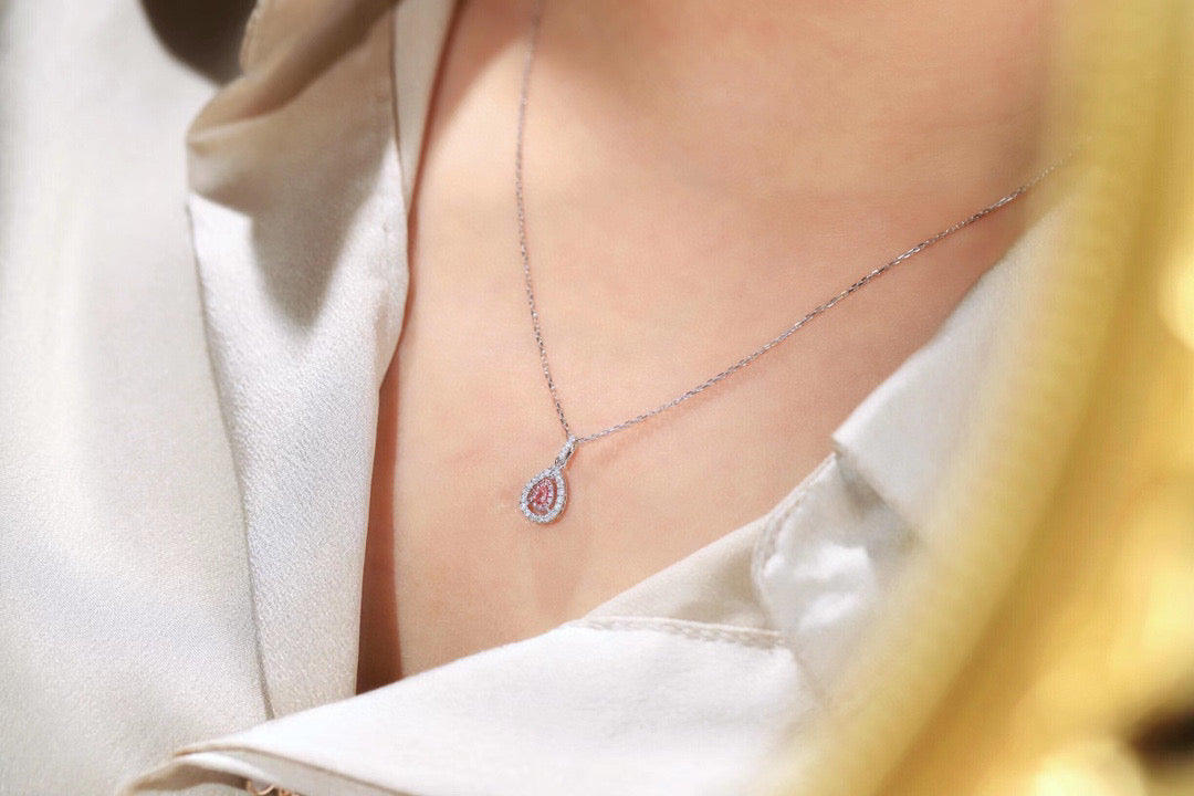 Dainty 18K Solid Gold Pink Diamond pendant necklace , gift for her