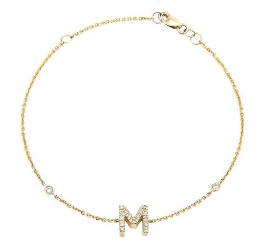 18K solid gold Diamond bracelet - letter M