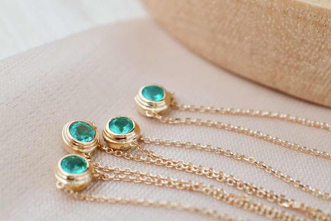 18K solid gold Emerald Necklace, Classic Emerald Charm necklace