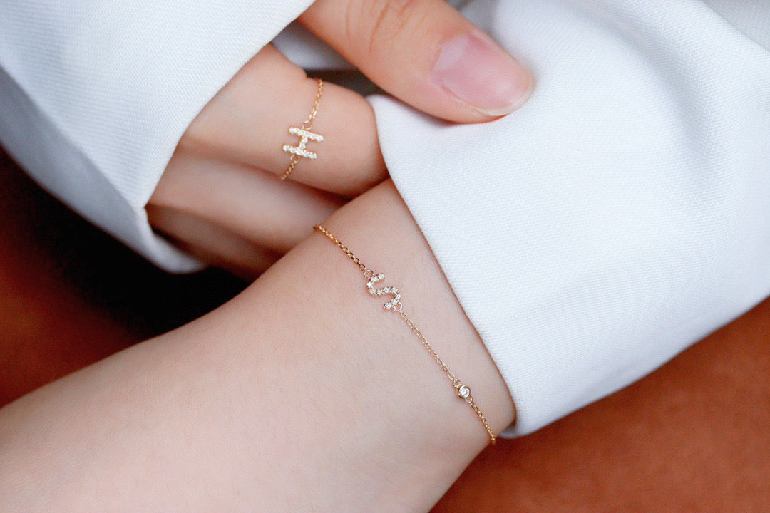 18K solid gold Diamond Letter Bracelet