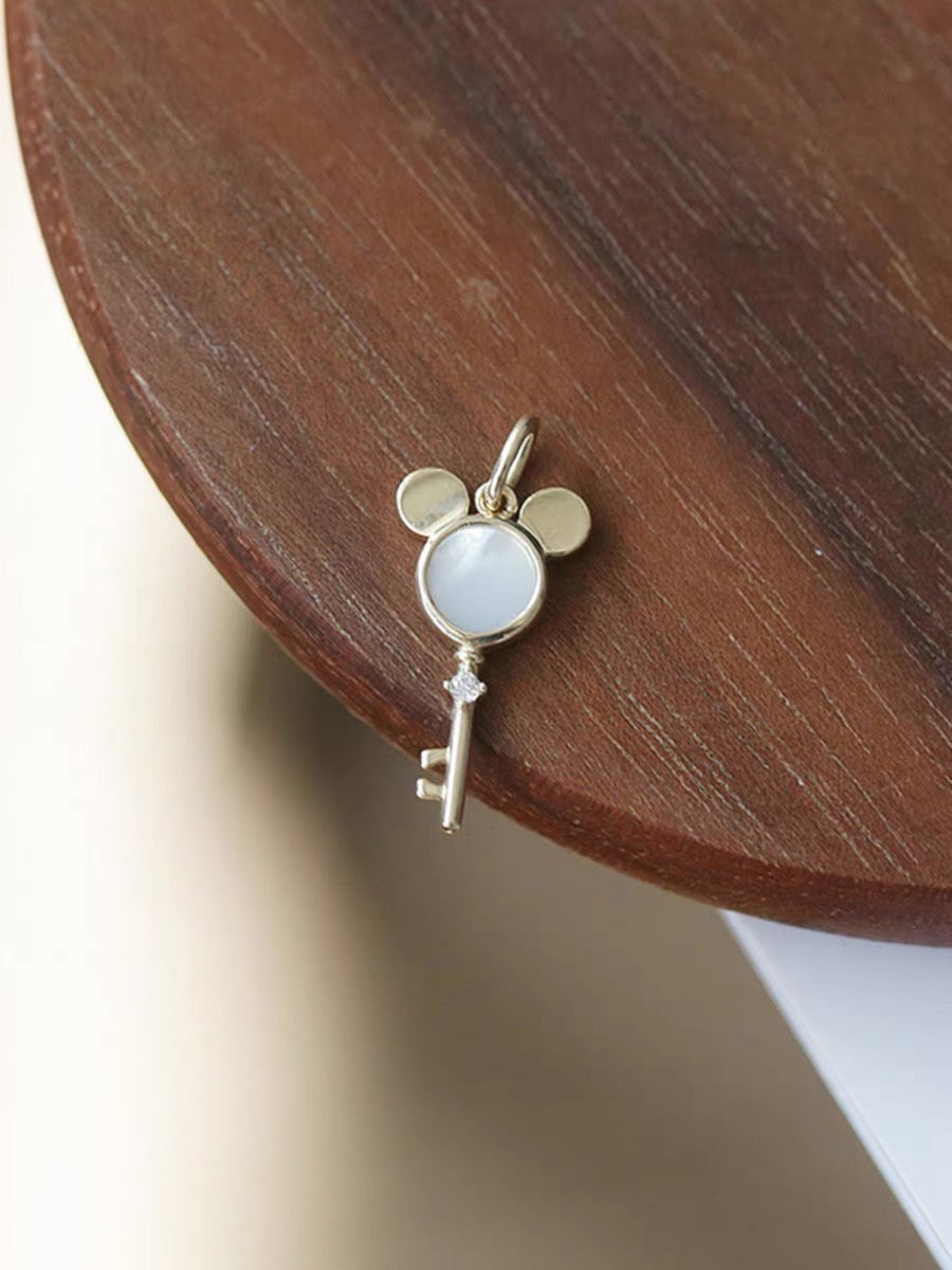 14K Solid Gold Mother of pearl Key Pendant, Solid Gold pendant necklace