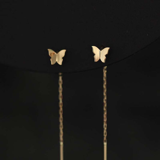 Dainty 14K Solid Gold Butterfly Hoop Earrings, Solid Gold Hoop earrings