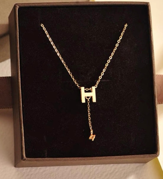 14K Solid Gold H Pendant , Solid gold pendant necklace