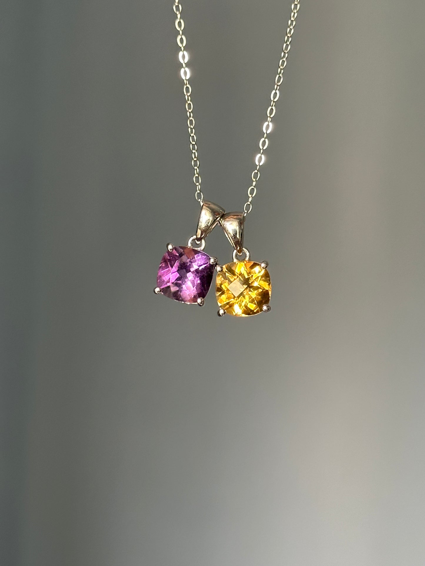 S925 Silver Natural Amethyst Pendant Necklace/S925 Silver Natural Citrine Pendant Necklace