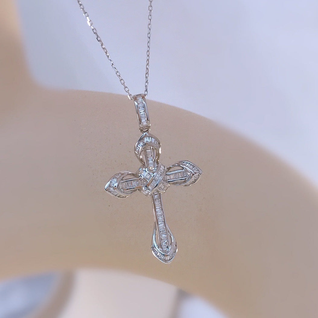 Vintage 18K Solid Gold Full Diamond Cross Pendant Necklace