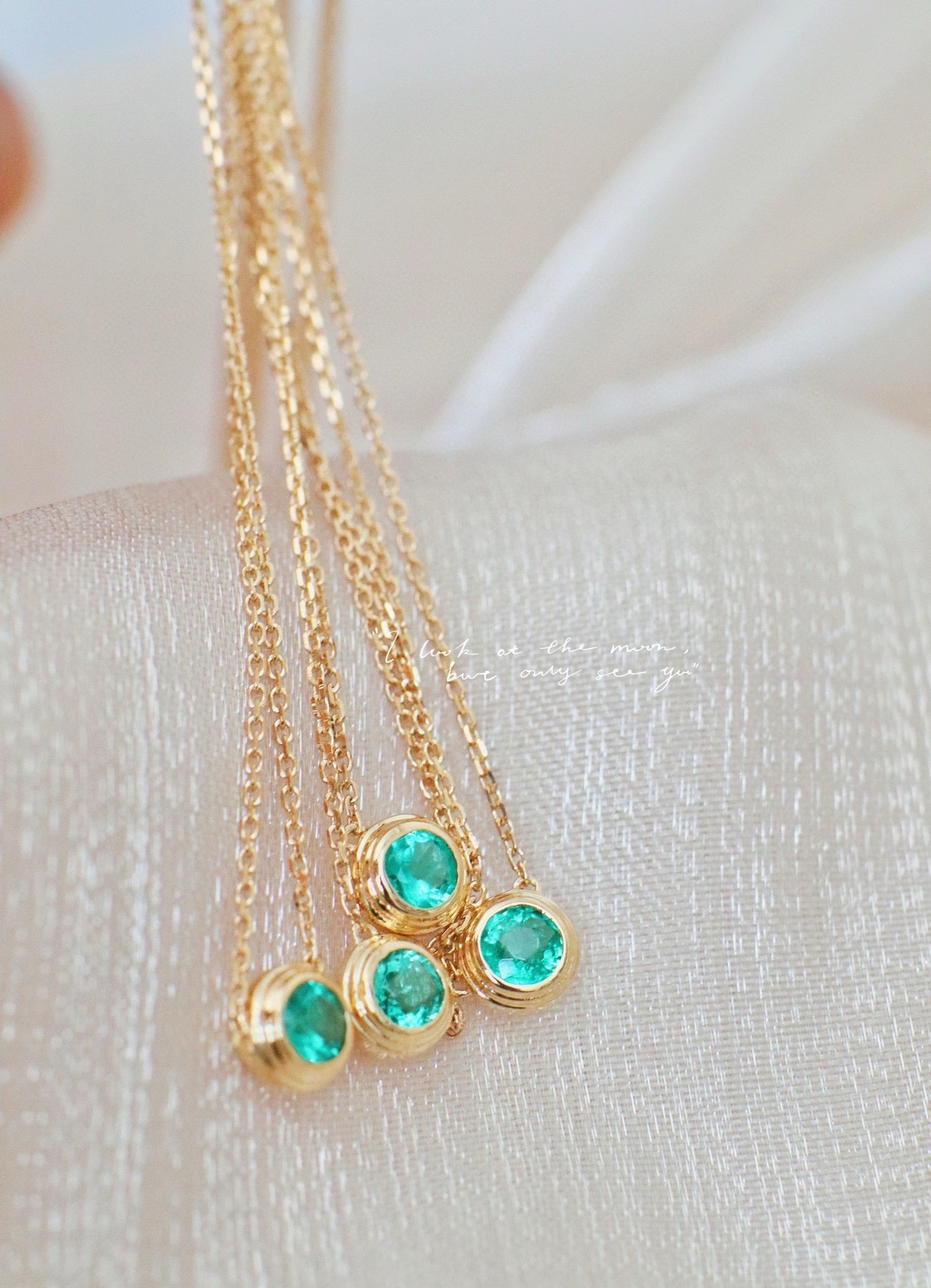 18K solid gold Emerald Necklace, Classic Emerald Charm necklace