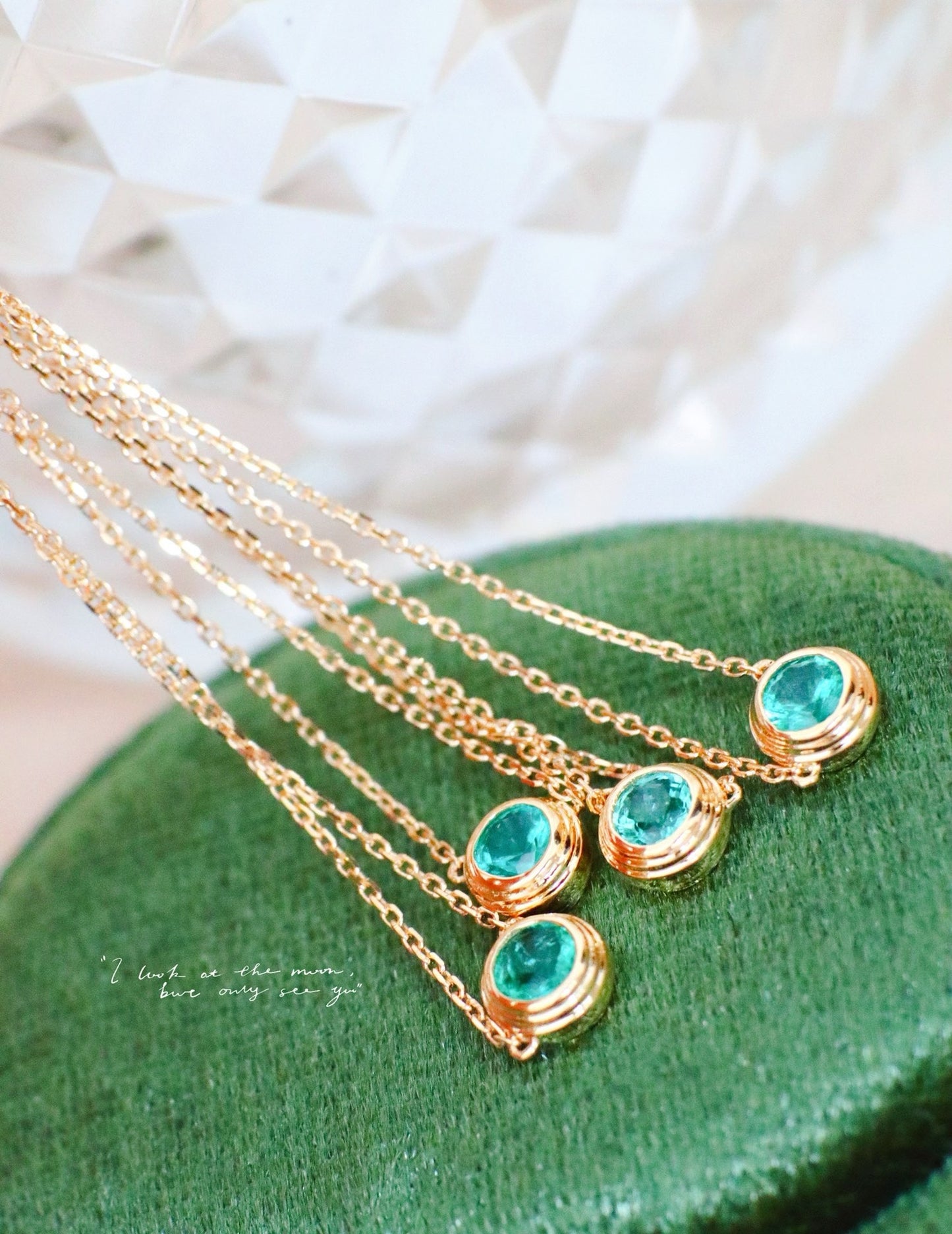 18K solid gold Emerald Necklace, Classic Emerald Charm necklace