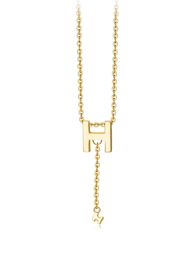 14K Solid Gold H Pendant , Solid gold pendant necklace