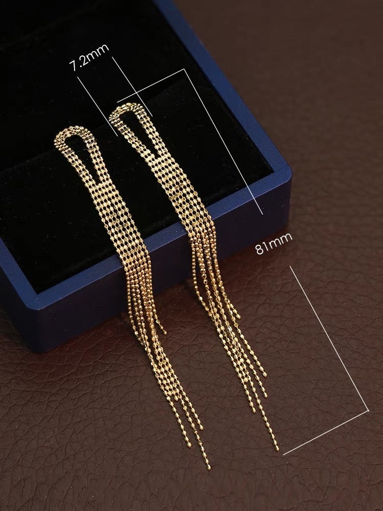 Fancy Gold Chain Tassel Threader Earrings/18K Solid Gold Long Short Chain Earrings/Real Gold Chain Earrings/Wedding Earrings/gift for her