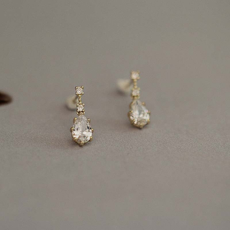 Dainty 9K Solid Gold CZ Diamond Stud Earrings, Solid Gold Stud earrings