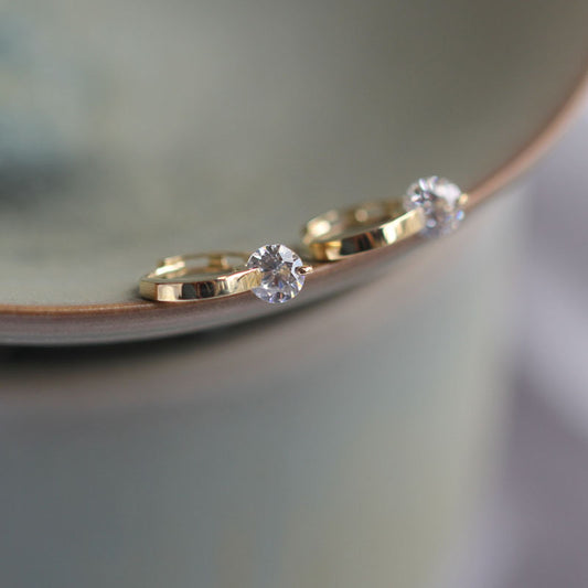 Dainty Mini 9K Solid Gold CZ Diamond Hoop Earrings, solid gold hoop earrings