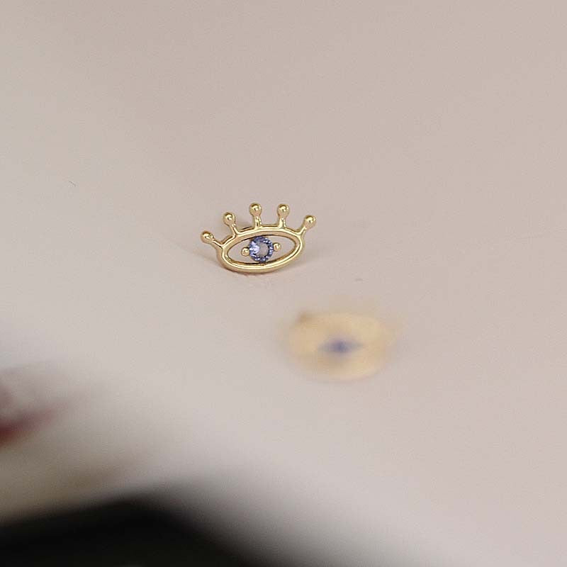 Mini 9K Solid Gold blue Eye Stud Earrings, Solid Gold Stud Earrings