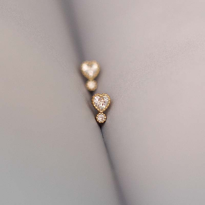 Dainty 9K Solid Gold CZ Diamond Heart Stud Earrings/ 9K Solid Gold Stud Earrings/ CZ Diamond Heart Studs