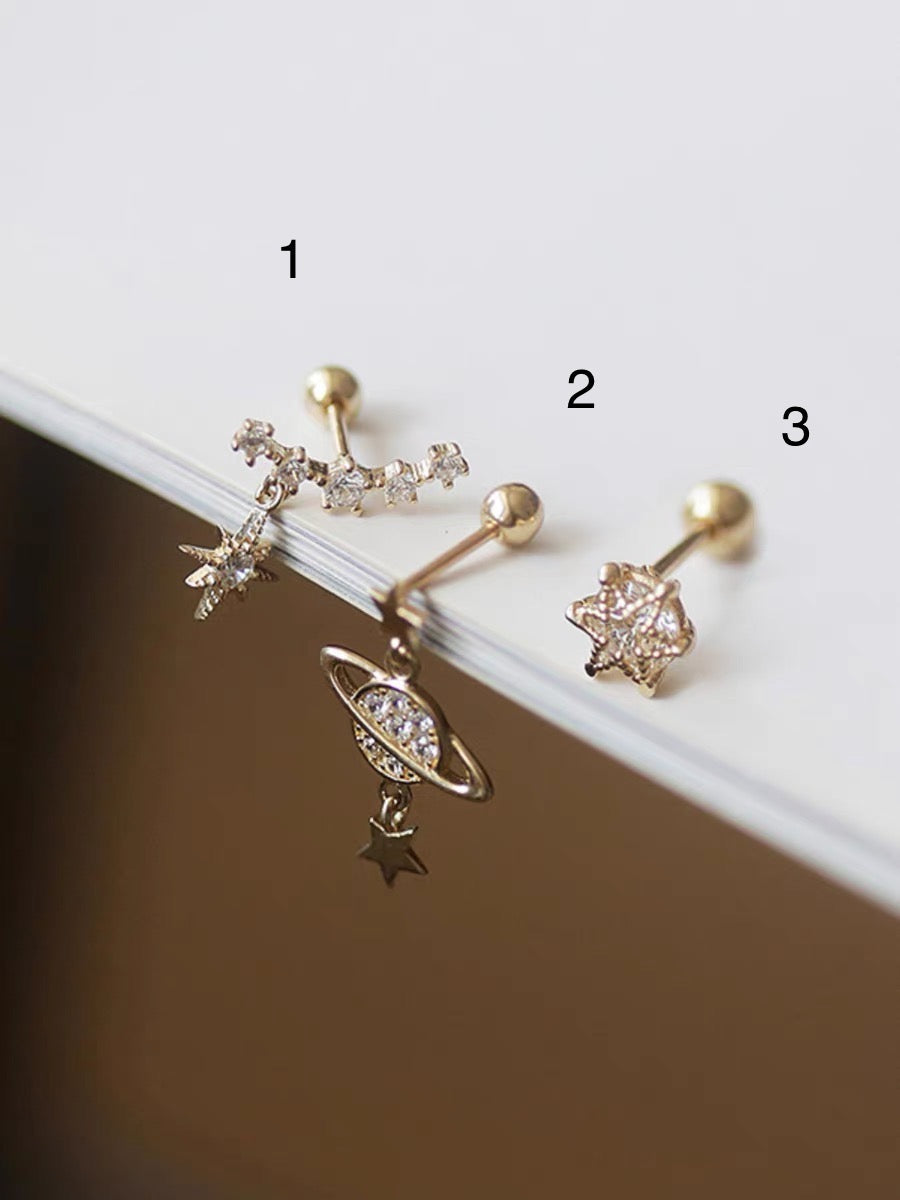 10K Solid Gold CZ Diamond Screw back earring, Solid Gold earrings