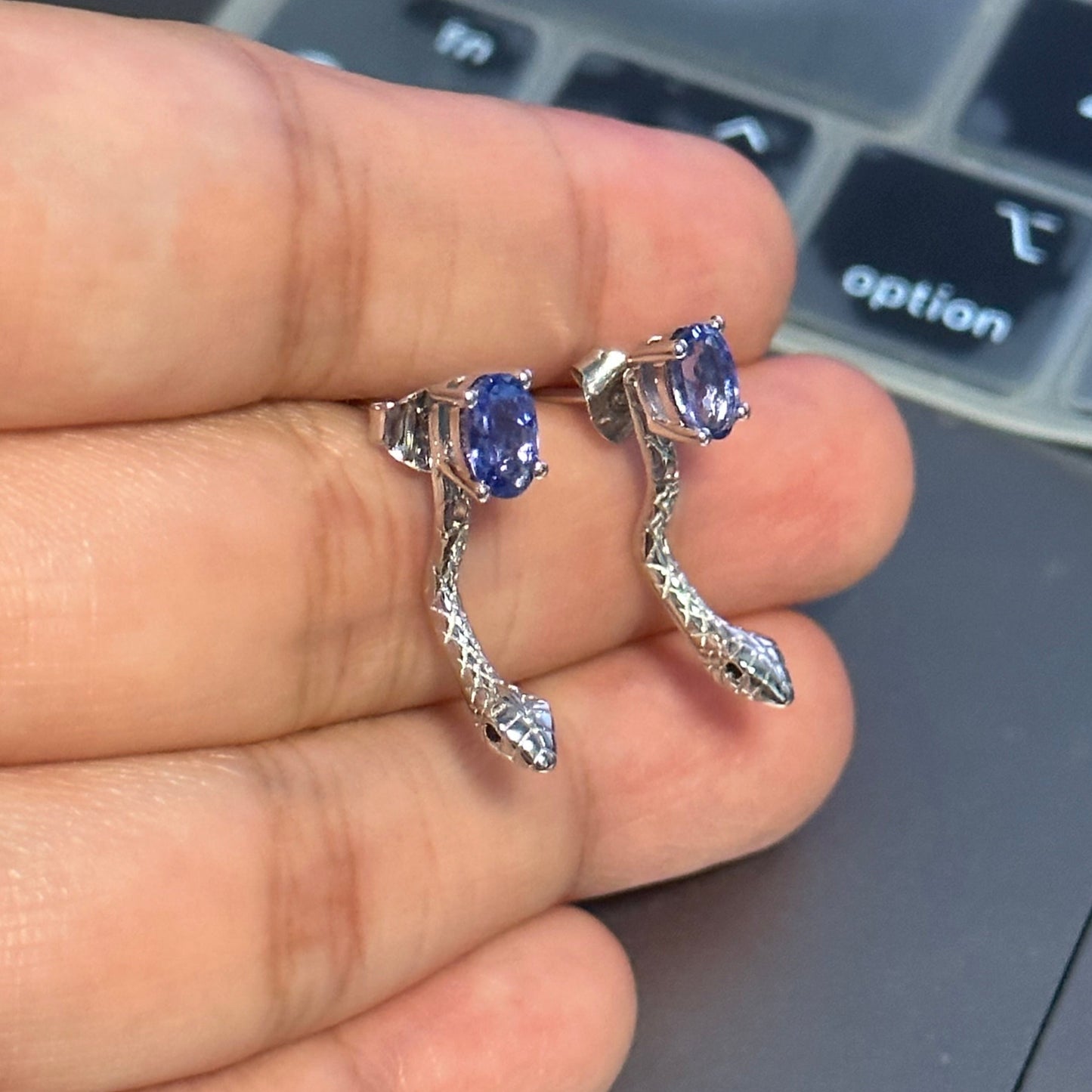 925 Sterling silver natural Tanzanite Snake Earrings