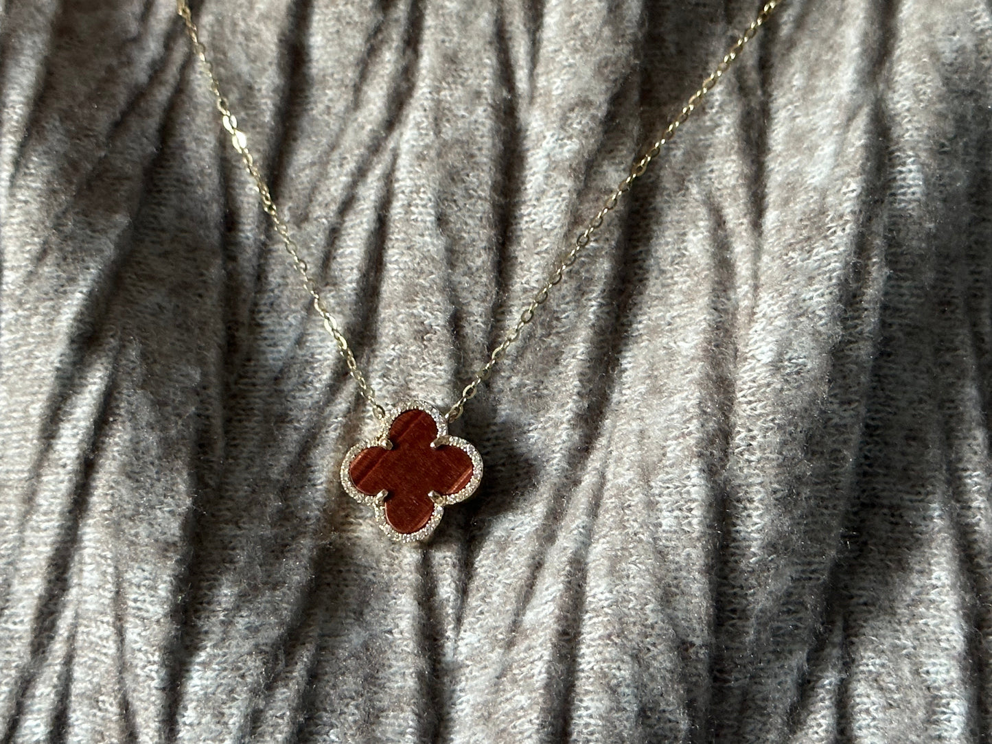 Custom order/ 18K solid gold diamond clover pendant necklace, and bracelet