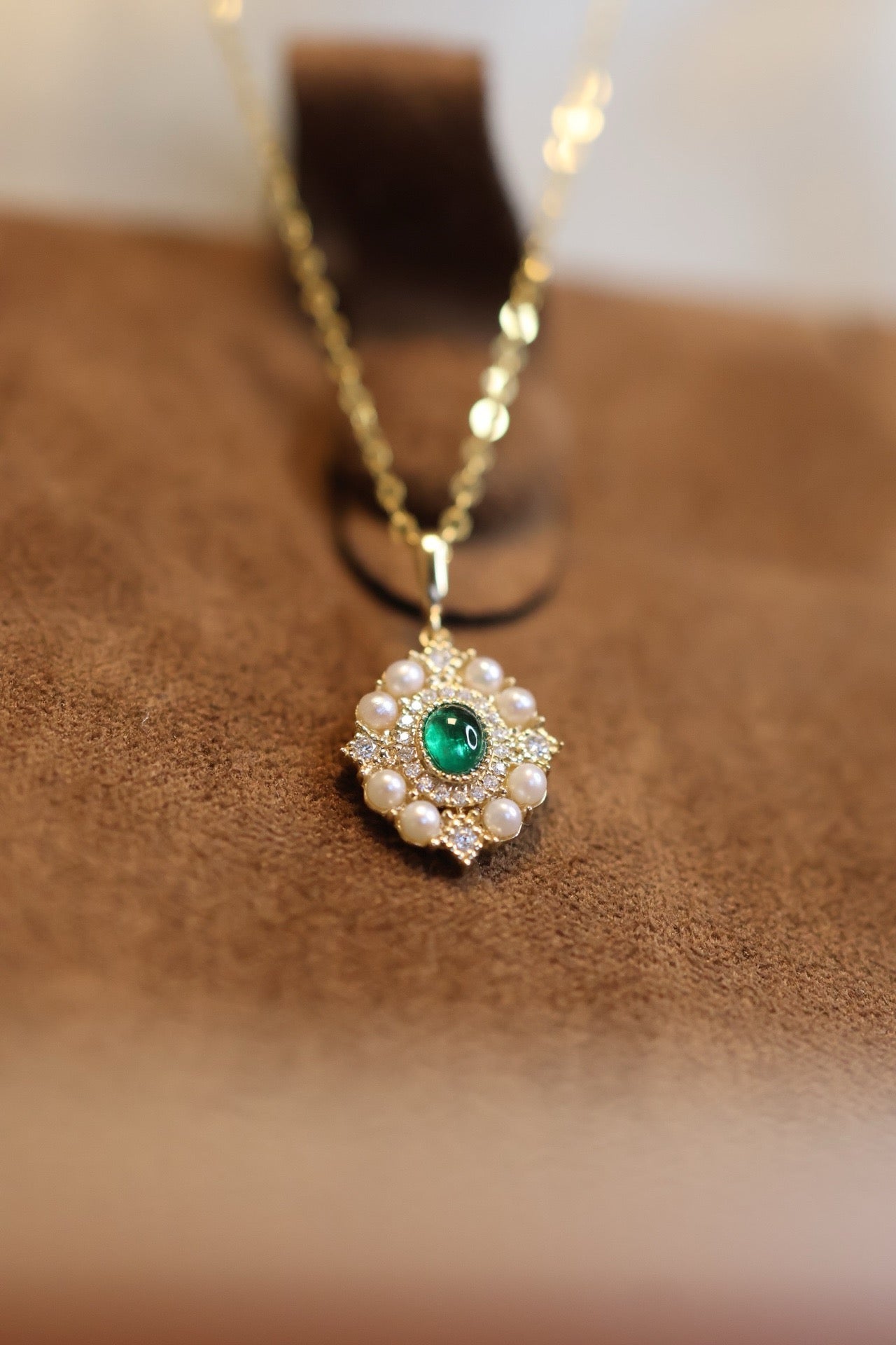 18K solid gold Emerald Pendant , Emerald Pendant necklace