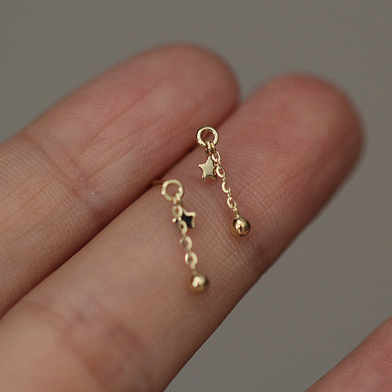 Dainty 9K Solid Gold Stars and Ball Stud Earrings, Solid Gold Stud Earrings