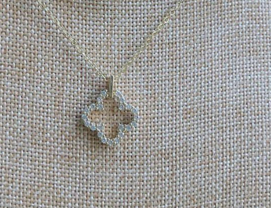 Vintage 18K solid gold Lucky clover Diamond Pendant/Genuine Diamond Four leaf flower Clover Necklace/gift for her/birthday gift