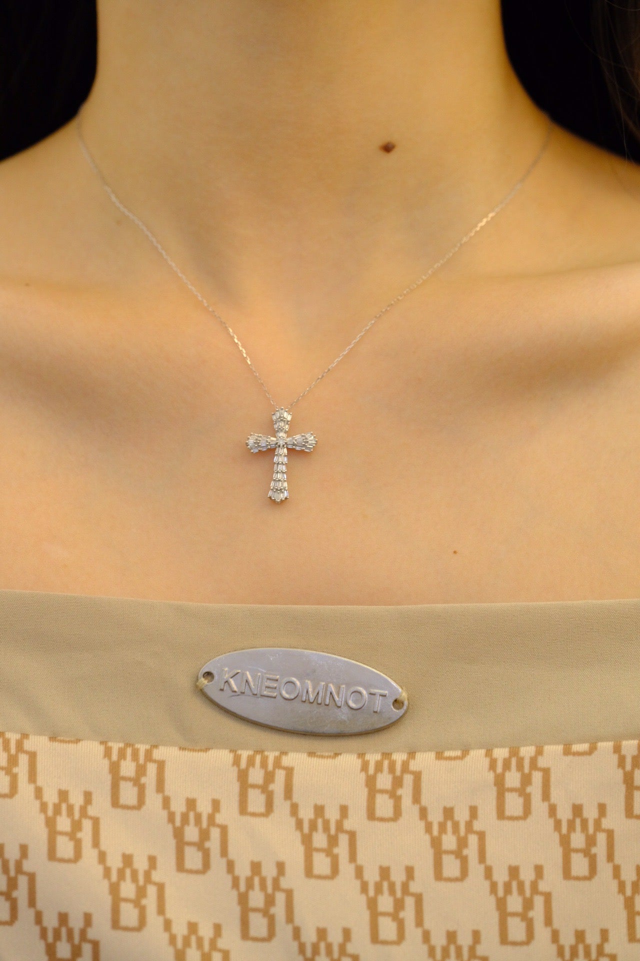 Art Deco 18K Solid Gold Full Diamond Cross Pendant, Cross Pendant Necklace