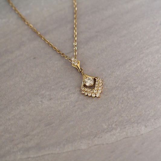 Vintage 9K Solid Gold CZ Diamond Pendant , Solid gold diamond pendant necklace